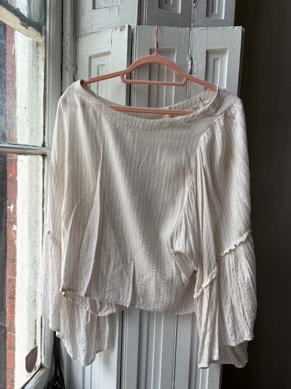 Floreat Cream Boho Peasant Blouse with Subtle Stripes